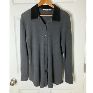 J. Jill Gray Button Down Shirt with Black Collar